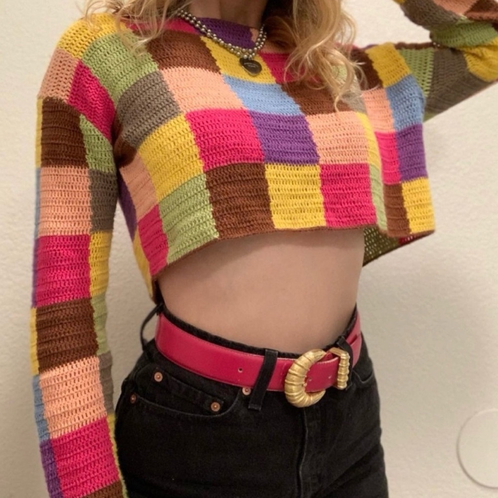 Moda International Multicolor Patchwork Sweater - image 3